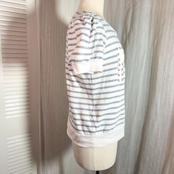 Michael Kors | Women’s | Shirts | S | Initial Hardwear Logo Navy Striped Sweater - Picture 5 of 5